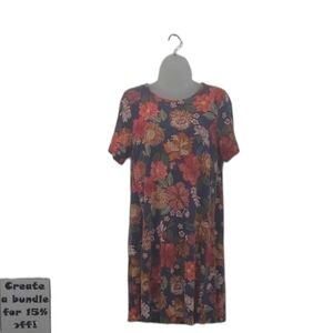 LOFT Above Knee Floral Print Dress Boho Tunic Flowy Round Neck Short Sleeve Cozy